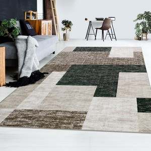 Washable Geometric Area Rug, Non-Slip Low Pile Carpet for Bedroom Living Room Dining Room, Soft Throw Mat for Kitchen Nursery - 1 of 4