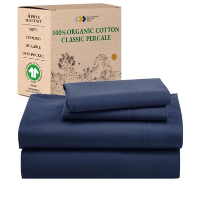 California Design Den  Bed Sheets Set - 100% Organic Cotton Percale, Deep Pocket