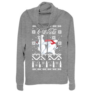 Juniors Womens Coca Cola Ugly Christmas Bear Cowl Neck Sweatshirt - 1 of 3
