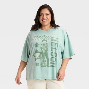 Women's Willie Nelson Short Sleeve Graphic Oversized T-Shirt - Green - 1 of 3