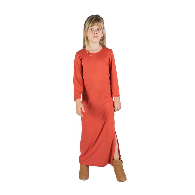 24seven Comfort Apparel Girls Long Sleeve Side Slit Maxi Dress Solid Color, 1 of 5