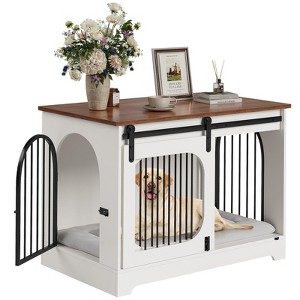 Dog Crate Furniture, 39.4 Inch Medium Dog Crates with Bed Mat, Wooden Dog Kennel Furniture, End Side Table Dog Cage with 3 Doors - 1 of 4