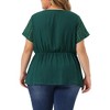 Agnes Orinda Women's Plus Size Contrast Panel Eyelet V Neck Elastic Back Short Sleeve Blouses - 4 of 4