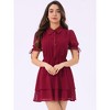 Allegra K Women's Peter Pan Collar Floral Drawstring Chiffon Layered Dress - 3 of 4