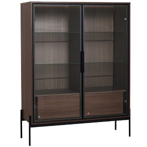 CLIHOME 51.2" Tall Lighted Display Cabinet with Tempered Glass Door, Metal Legs, LED Curio Cabinet, Walnut - 1 of 4