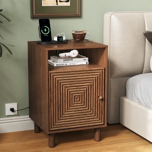Heynemo Nightstand with 1 Door, Modern Side Table with Charging Station, Accent End Table with Solid Wood Legs, Bedside Table for Living Room - 1 of 4