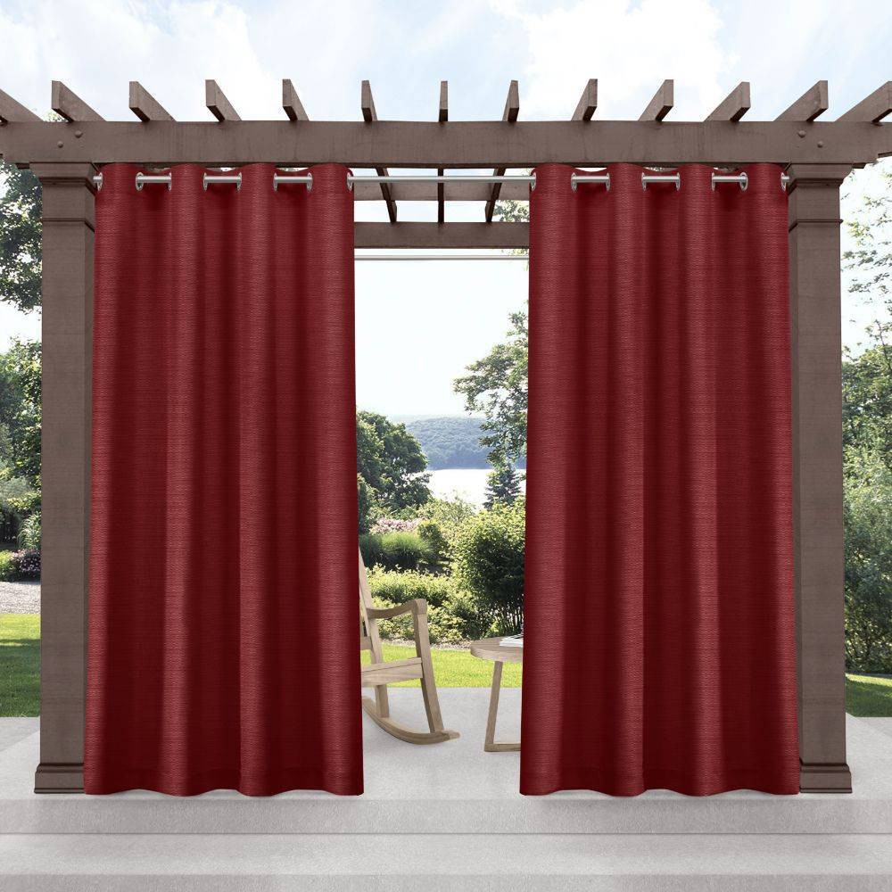 Set of 2 (120"x54") Delano Heavyweight Textured Indoor/Outdoor Grommet Top Curtain Panels Red - Exclusive Home: Weather-Resistant