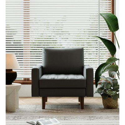 Tree City - 32'' Faux Leather Tufted Square Accent Armchair - Modern Chair for Living Room, Bedroom, Office & Small Spaces