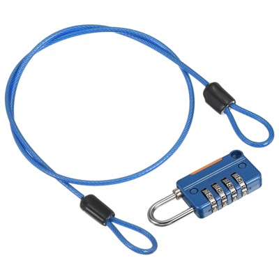Unique Bargains Locker Luggage Bike 4 Digit Combination Lock with Security Cable Set