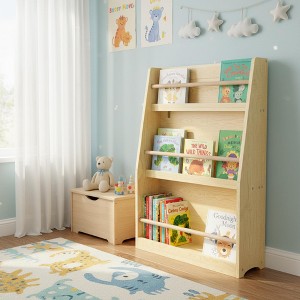 Homy Casa Kids 3-Tier Front-Facing Bookshelf for Playroom or Bedroom, Natural - 1 of 4