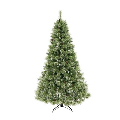 GDFStudio Riley 7 Foot Cashmere Pine and Mixed Needles Pre Lit LED Hinged Artificial Christmas Tree, Clear Lights