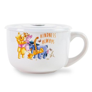 Silver Buffalo Disney Winnie The Pooh "We Are Family" Ceramic Soup Mug With Lid | 24 Ounces - 1 of 4