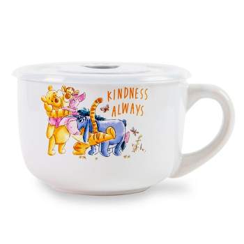 Silver Buffalo Disney Winnie The Pooh "We Are Family" Ceramic Soup Mug With Lid | 24 Ounces