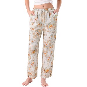 INSPIRE CHIC Women's Lounge Pants Floral Dot Pattern Wide Leg Pants Elastic Waist with Pocket Sleep Nightwear Pajama - 1 of 4