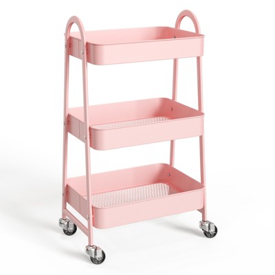 DSVIMOY 3 Tier Rolling Cart, Metal Utility Storage Organizer with Wheels, Kitchen Trolley, Bathroom, Office Shelves, Green, 16.9"*12.2"*30.9"