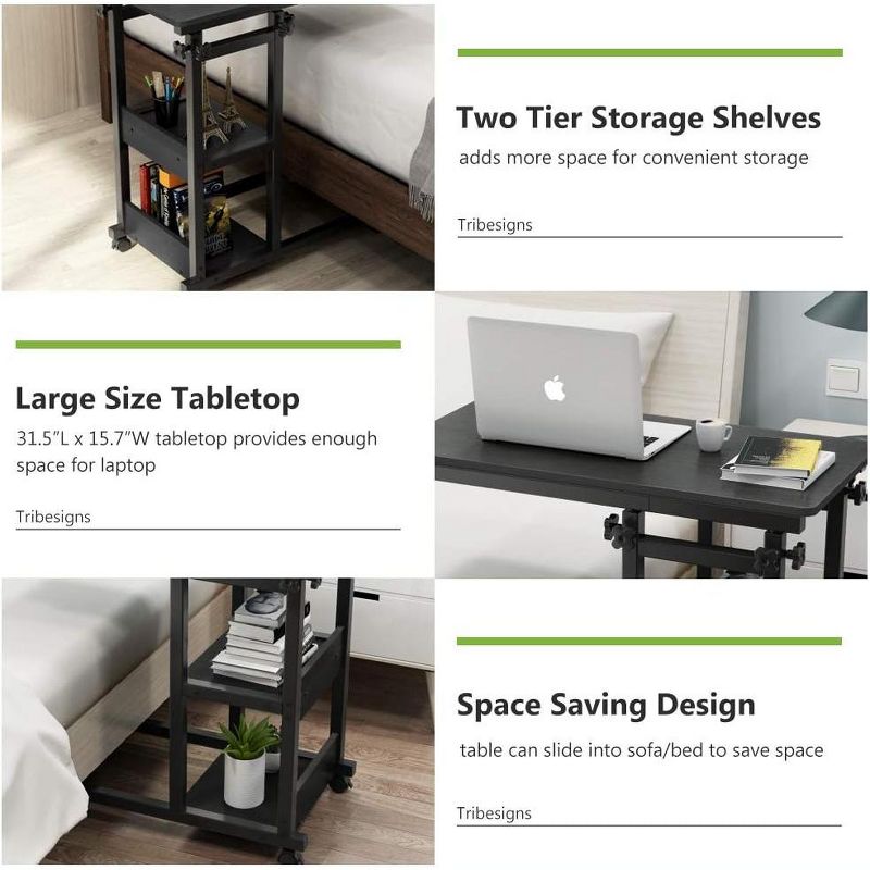 Tribesigns Adjustable C-Shaped Table, Mobile Snack Console Table with Wheels, Laptop Rolling Cart, 5 of 7