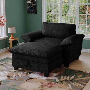 Lazy Single Sofa Oversized Chaise Lounge with Ottoman Chenille Cloud Sofa Couch Upholstered Accent Chair, Black/Beige/Blue-ModernLuxe - 1 of 4