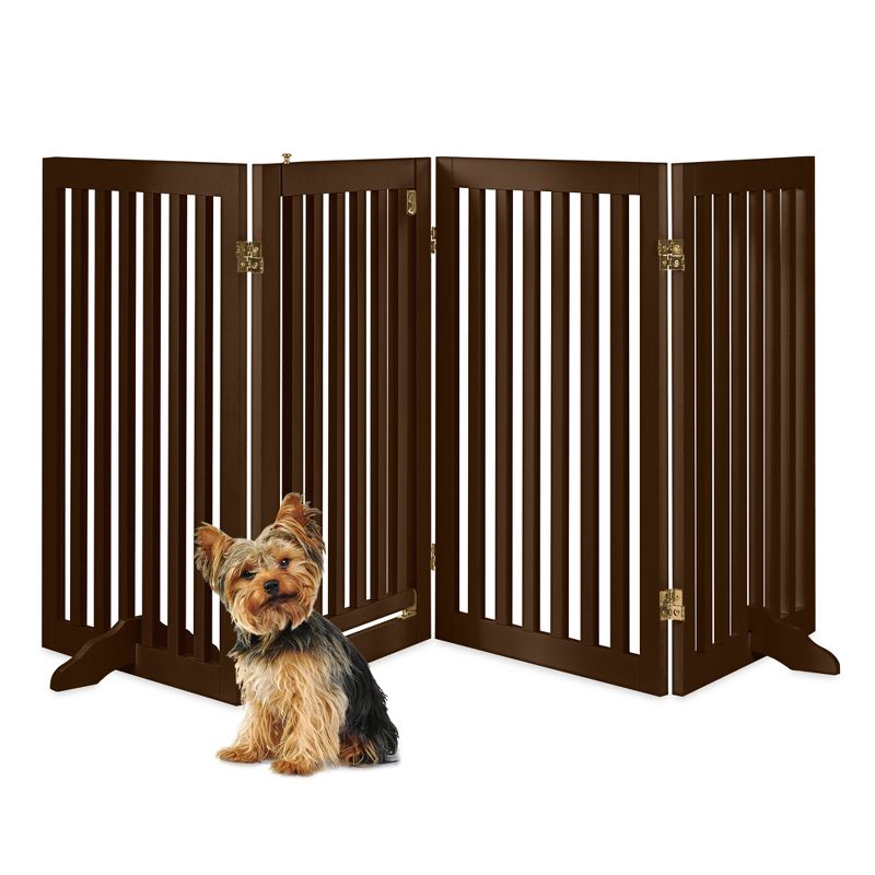 Best Choice Products 31.5in 4-Panel Freestanding Wooden Pet Gate w/ Walk Through Door, Adjustable Pen, 1 of 8