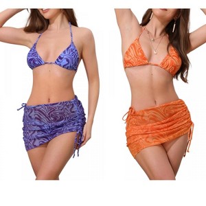 INSPIRE CHIC Women's Water Ripples Colorblock Halter Tie Back Top Triangle Bottom Mesh Cover Up Swimwear Bikini 2 Sets - 1 of 4