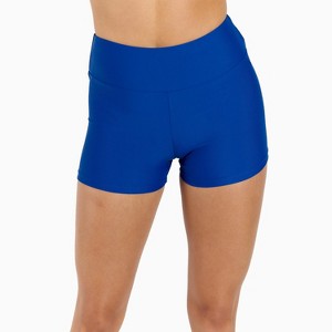 Calypsa Women's Plus Size Chlorine Resistant High Waisted Swim Shorts - 1 of 3