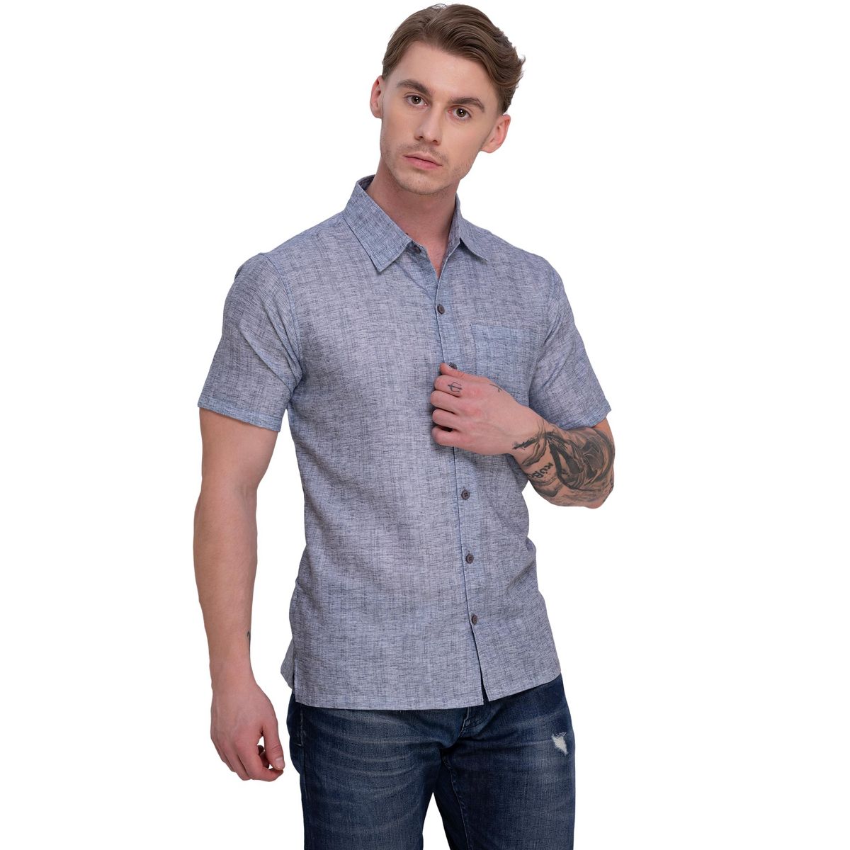 HAPPY BAY Mens Hawaiian Shirts Short Sleeve Button Down Shirt Men's Casual Shirts Vacation Tropical Summer Party Shirts for Men Funny XXL Grey Solid - thumbnail 5