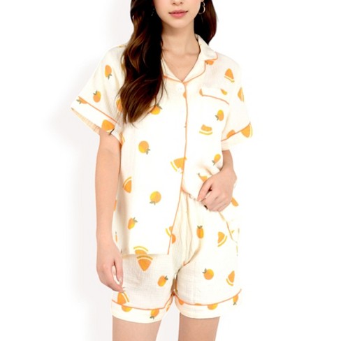 Anna-Kaci Women's Fruit Print 2-Piece Pajama Set with Short Sleeve Button-Up Top and Relaxed Fit Shorts - image 1 of 4