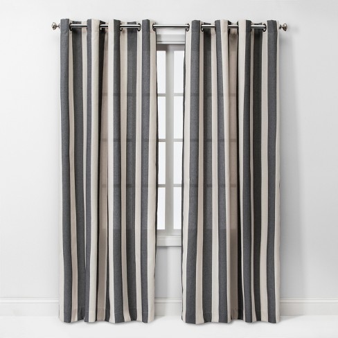95 X54 Cabana Stripe Light Filtering Curtain Panel Charcoal Cream