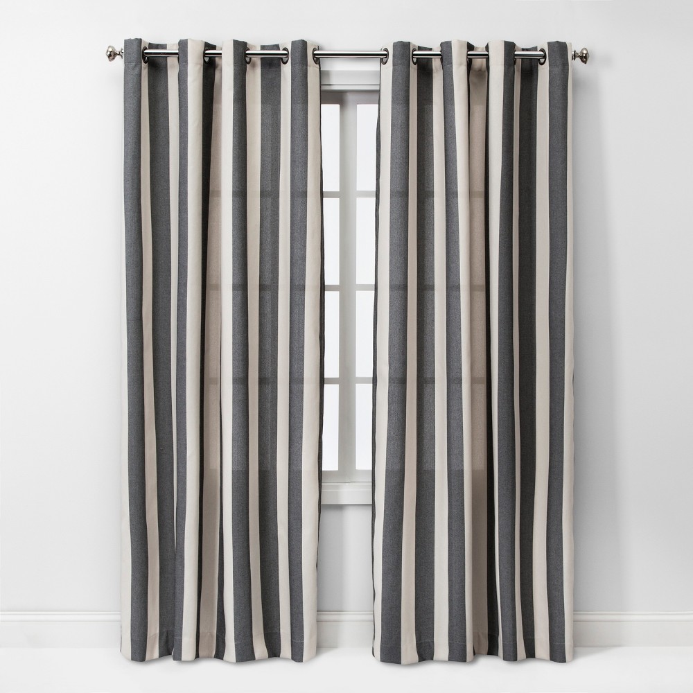 95x54 Cabana Stripe Light Filtering Curtain Panel Charcoal/Cream - Threshold was $34.99 now $17.49 (50.0% off)