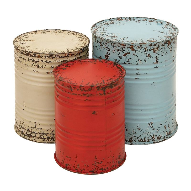 Farmhouse Drum End Tables Set Blue/Red - Olivia &#38; May, 1 of 8