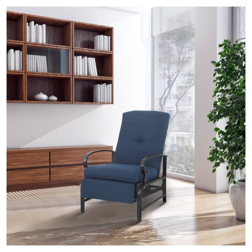 Photos - Garden Furniture Patio Adjustable Recliner with Cushion - Blue - Captiva Designs