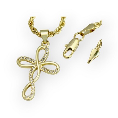 Aria Jeweler Inc Chain with Gold Diamond Infinity Cross