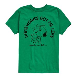 Boys' - Peanuts - Snoopy Homeworks Got Me Like Short Sleeve Graphic T-Shirt - 1 of 4