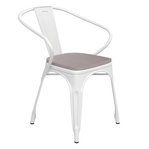 Emma and Oliver Metal Indoor-Outdoor Stacking Chair with Vertical Slat Back, Arms and All-Weather Polystyrene Seat - 1 of 4