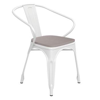 Flash Furniture Luna Commercial Grade Metal Indoor-Outdoor Stack Chair with Arms, All-Weather Polystyrene Seat and Vertical Slat Back