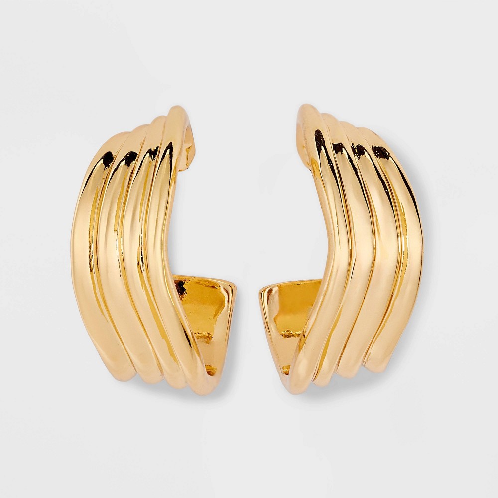 Photos - Earrings Wave Open Hoop  - A New Day™ Gold