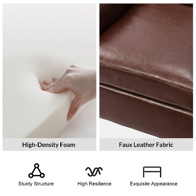 Brown Faux Leather Armchair with Nailhead Trim and Wood Frame