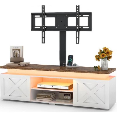 Skyzoo TV Stand for 50/55/65" inches TVwith Swivel Mount & Power Outlet, Entertainment Center with Lights for TV up to 65" for Living Room, White