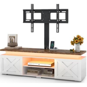 Skyzoo TV Stand for 50/55/65" inches TVwith Swivel Mount & Power Outlet, Entertainment Center with Lights for TV up to 65" for Living Room, White - 1 of 4