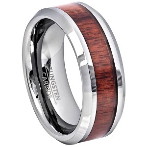 Jewelry Avalanche Mahogany Wood Inlay Beveled Tungsten Carbide Wedding Band, Comfort-fit, 8mm - 1 of 4