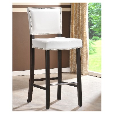 Aries White Faux Leather Bar Stool with Nailhead Trim