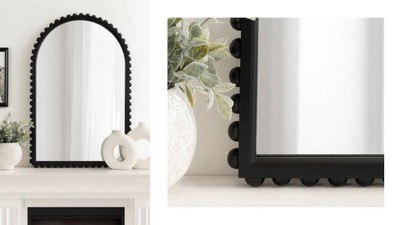 Rustic Brown Beaded Round Wood Wall Mirror, 24 Inch