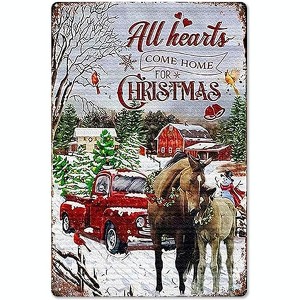 Lomsoe Christmas Horses Home For Holidays Christmas Decor Rustic Aluminum Wall Art Christmas Metal Tin Sign Christmas Gift 8x12in - 1 of 1
