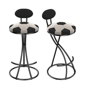 TUYOHW Set of 2 Football-Theme Metal Bar Stools,Counter Height Bar Chairs with S-Shaped Metal Frame & Round Cushion,Dining Chair for Kitchen,Bar - 1 of 4