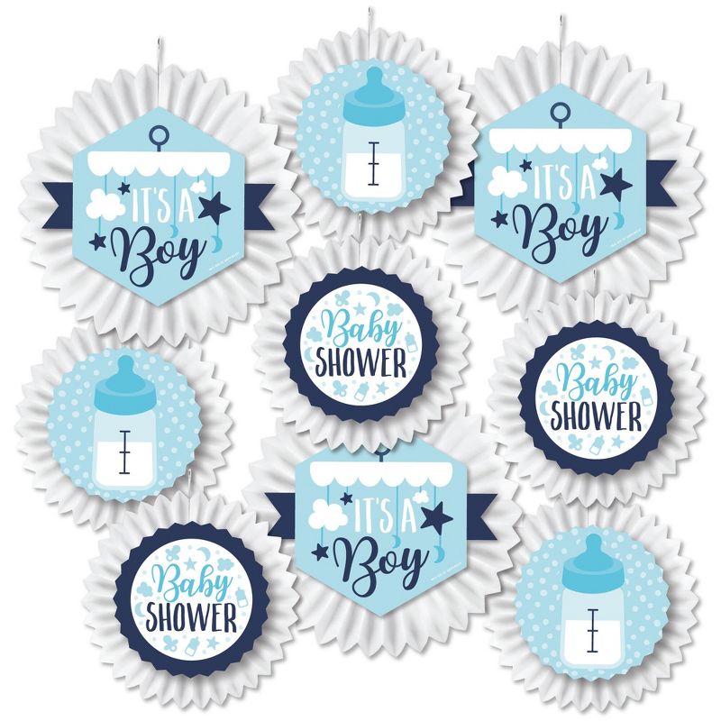 Big Dot of Happiness It's a Boy - Hanging Blue Baby Shower Tissue Decoration Kit - Paper Fans - Set of 9, 2 of 9
