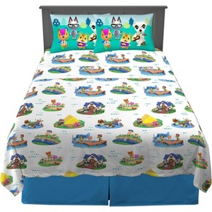 Animal Crossing “Gone Camping” 4-Piece Full Sheet Set – Nintendo Kids Bedding Featuring Tom Nook, Isabelle, KK Slider, Raymond, Rosie & Friends - 1 of 4