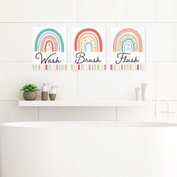 Big Dot of Happiness Hello Rainbow - Unframed Wash, Brush, Flush - Boho Bathroom Wall Art - 8 x 10 inches - Set of 3 Prints
