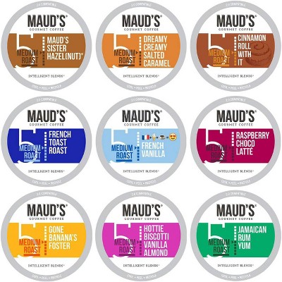 Maud's Flavored Coffee Variety Pack Single Serve Flavored Coffee Pods - 100% Arabica Coffee California Roasted Medium Roast Coffee - 40ct