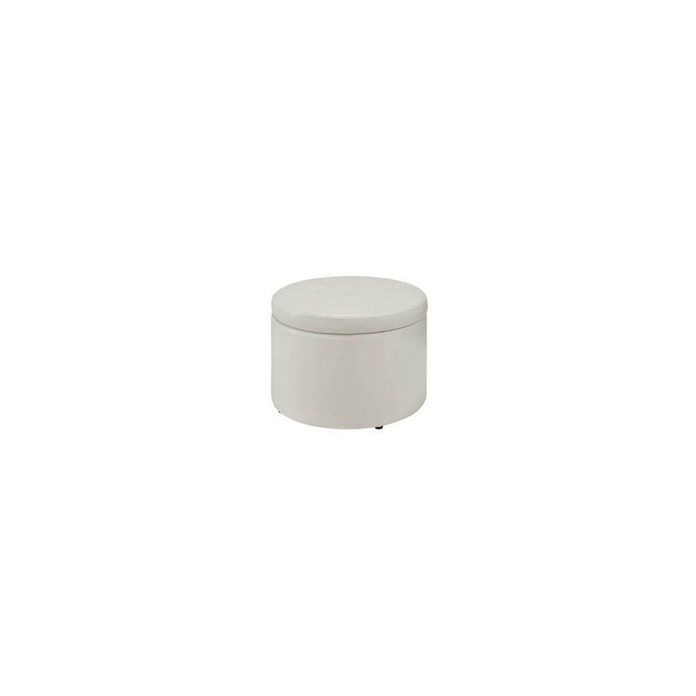 Designs4Comfort Round Shoe Ottoman Ivory - Breighton Home: Modern Faux Leather Storage Bench with Wood Frame