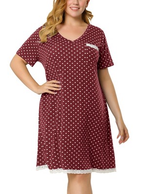 Agnes Orinda Women's Plus Size Pajamas Knit Lace Trim Polka Dots Short Sleeve Nightgowns