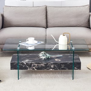 FONTOI Two-Tier Coffee Table with Tempered Glass Legs&Anti - slip Pads, Side Table, Black&Transparent, 23.6"*16.7"*43.3" - 1 of 4